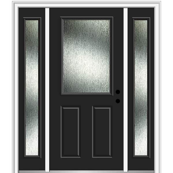 MMI Door Rain Glass 64.5 in. x 81.75 in. Left-Hand Inswing 1/2 Lite 2-Panel Painted Black Prehung Front Door on 4-9/16 in. Frame