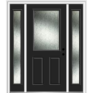 64 in. x 80 in. Left-Hand Inswing Rain Glass Black Fiberglass Prehung Front Door on 4-9/16 in. Frame