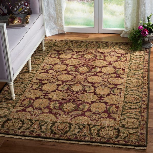Old World 5 ft. x 8 ft. Burgundy/Green Ornate Area Rug
