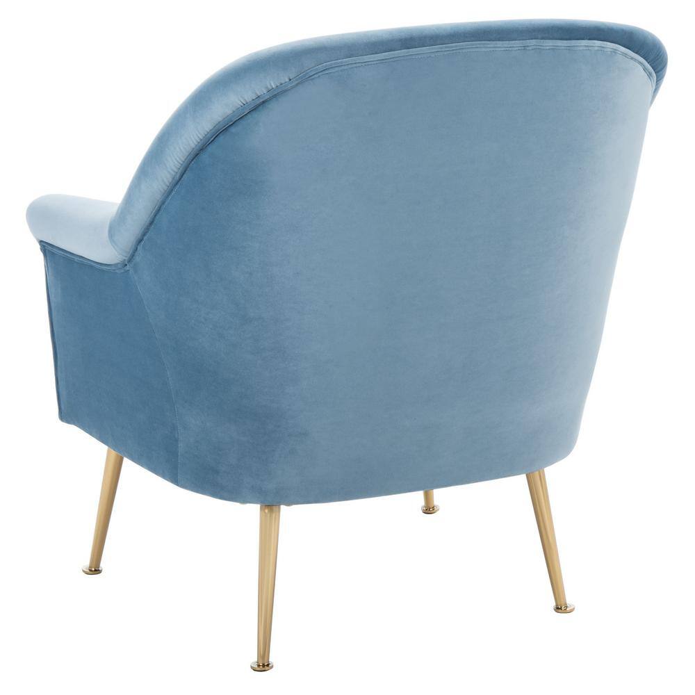Rodrik Light Blue Velvet and Wood Accent Chair