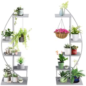 Grey 5 Tier Iron Plant Stand Half Moon Shape (2-Pack)