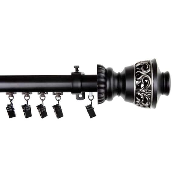 Rod Desyne 110 in. - 156 in. Telescoping Traverse Curtain Rod Kit in Black with Lattice Finial