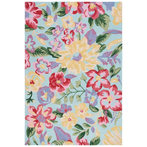 Easy Care Blue/Pink 4 ft. x 6 ft. Oversized Floral Area Rug