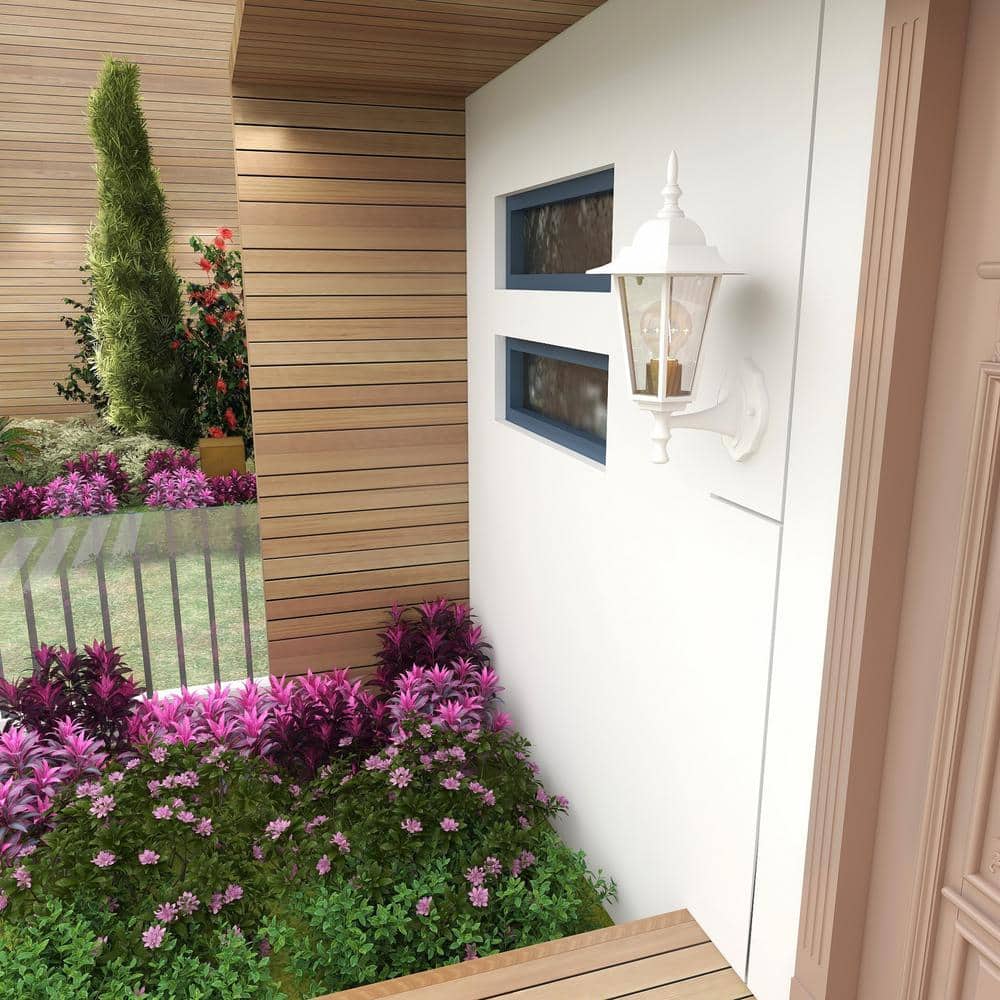 White Aluminum and Glass Outdoor Wall Lantern Set
