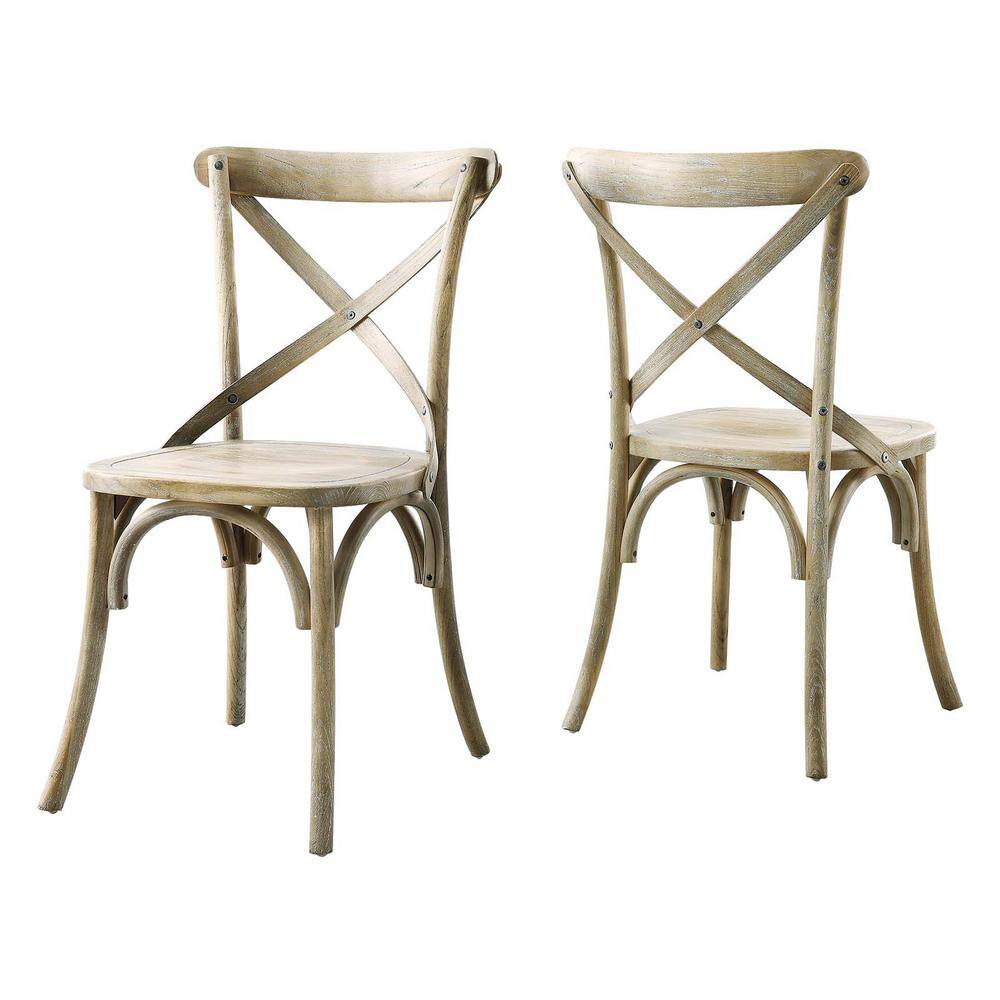 Gray Elm Wood X-Brace Back Dining Side Chair