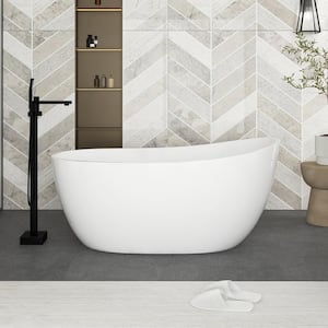 59 in. W. x 29 in. Acrylic Freestanding Flatbottom Soaking Bathtub in Gloss White