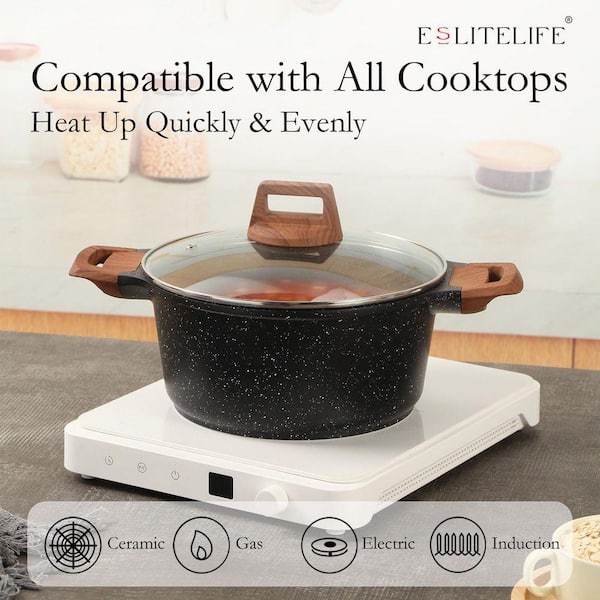 Nonstick Stock Pot with Lid, 5 Quart Granite Casserole Large Soup