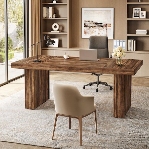 BYBLIGHT Moronia 63 in. Rectangle Rustic Brown Wood Executive Desk