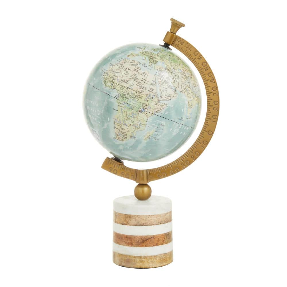 16" Blue and Green Globe with Marble and Wood Base
