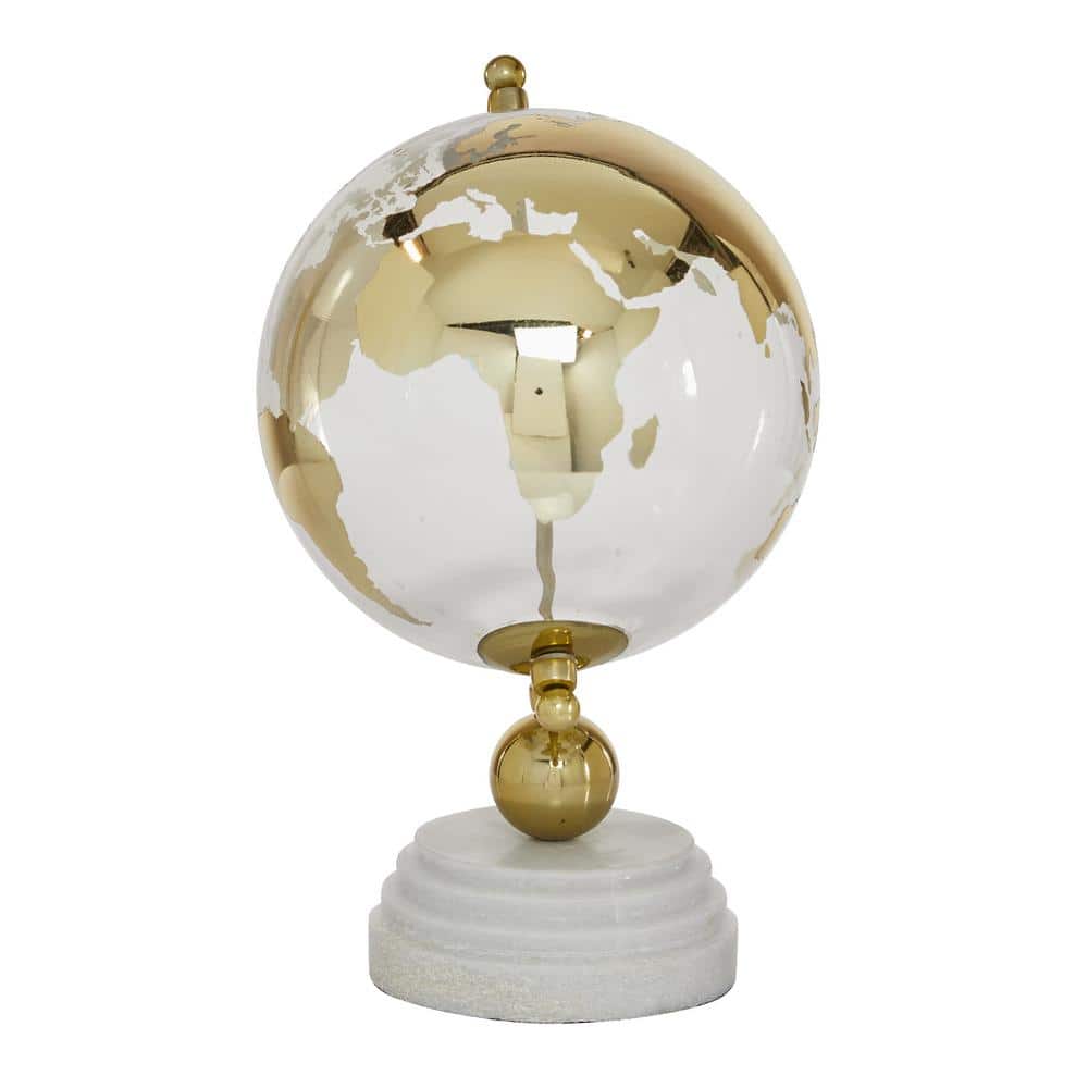 Elegant Gold Abstract Globe with Marble Stand, 8" x 13"