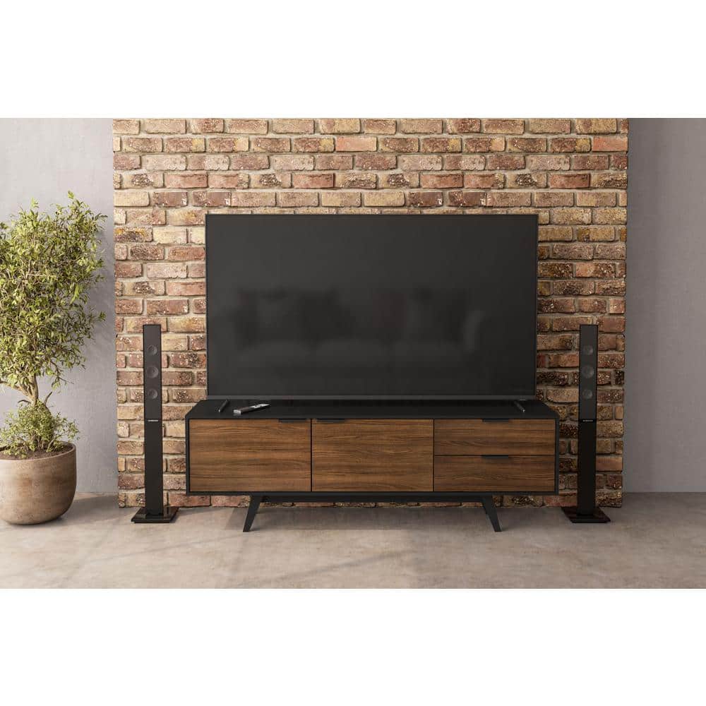 Lucas Black & Dark Brown 70 in. TV Stand with 2-Storage Drawers Fits TVs u