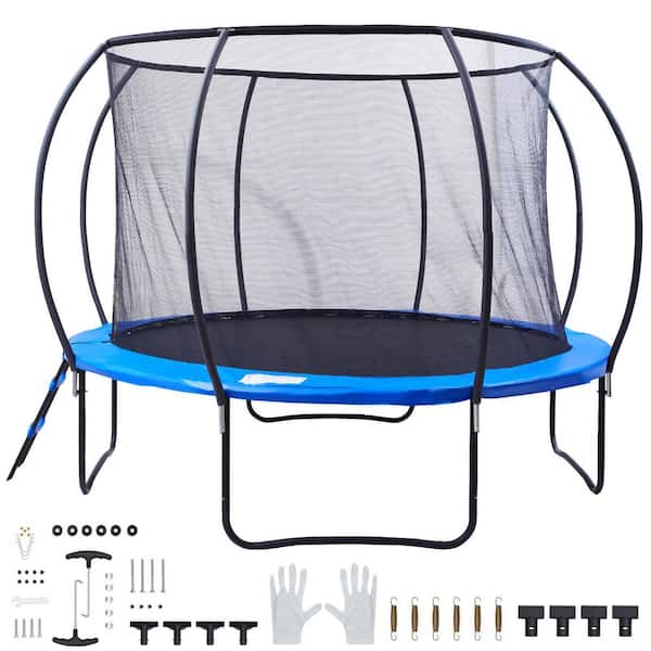 10FT. Trampoline, 330lbs. Trampoline with Enclosure Net, Ladder, and Curved Pole, Heavy Duty Trampoline with Jumping Mat