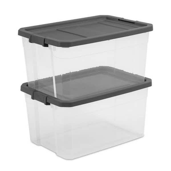 Sterilite 120 Qt Wheeled Gasket Box, Stackable Storage Bin with Latching  Lid, Handle and Tight Seal, Plastic Container with Clear Base and Lid,  3-Pack