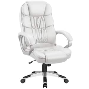 White Big and High Back Office Chair, PU Leather Executive Computer Chair with Lumbar Support