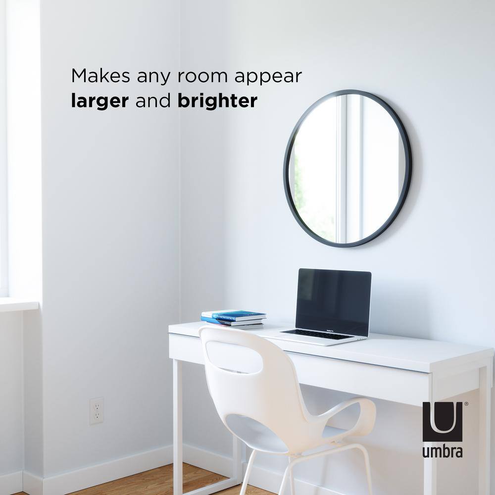 26'' Modern Black Round Wall Mirror with Rubber Frame