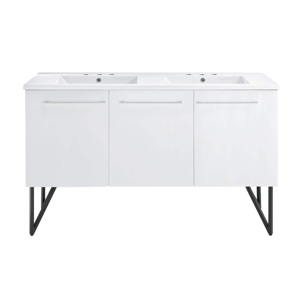 Annecy 60 W in. White, Double Basin Bathroom Vanity with White, 3-Hole Artificial Stone Sink Top price history on PriceWatchPro