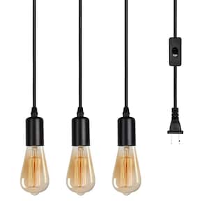 3-Light Black Plug-In Hanging Pendant with ON/OFF Switch, Industrial Hanging Lighting for Kitchen Island Dining Room Bar