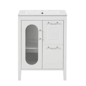 BY04 30.00 in. W x 18.30 in. D x 33.20 in. H Single Sink Freestanding Bath Vanity in White with White Solid Surface Top