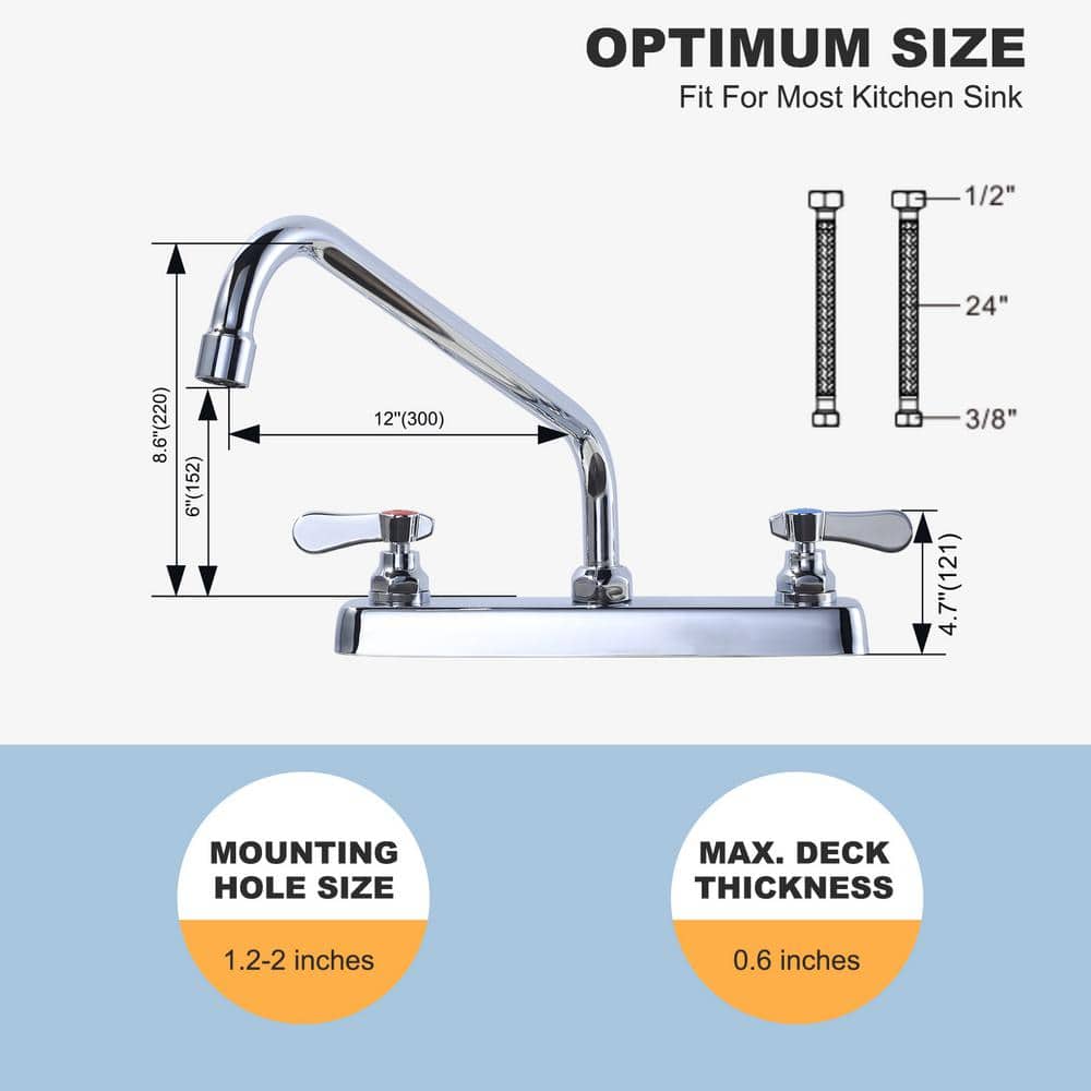 Polished Chrome Double Handle Deck Mount Kitchen Faucet