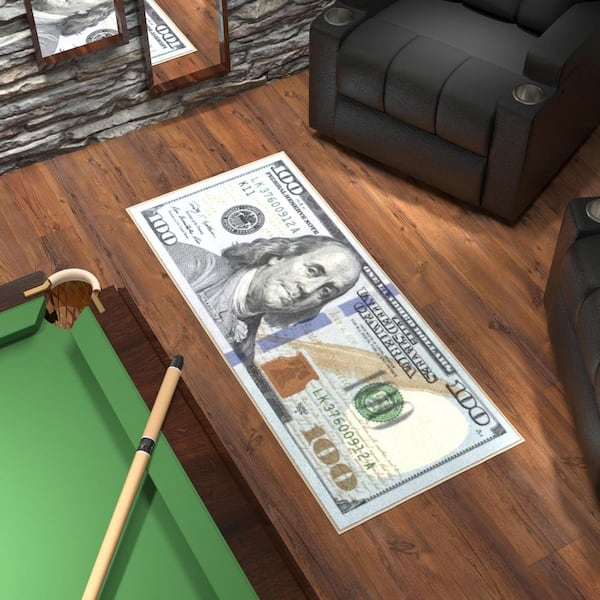 Riches 100 Dollar Bill Collection Non-Slip Rubberback Money 22x53 Money Rug, 22 in. x 53 in., Multicolor