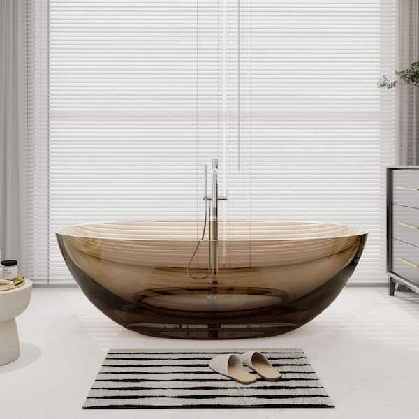 Verna 71 in. x 35 in. Stone Resin Freestanding Soaking Bathtub in Transparent Sepia