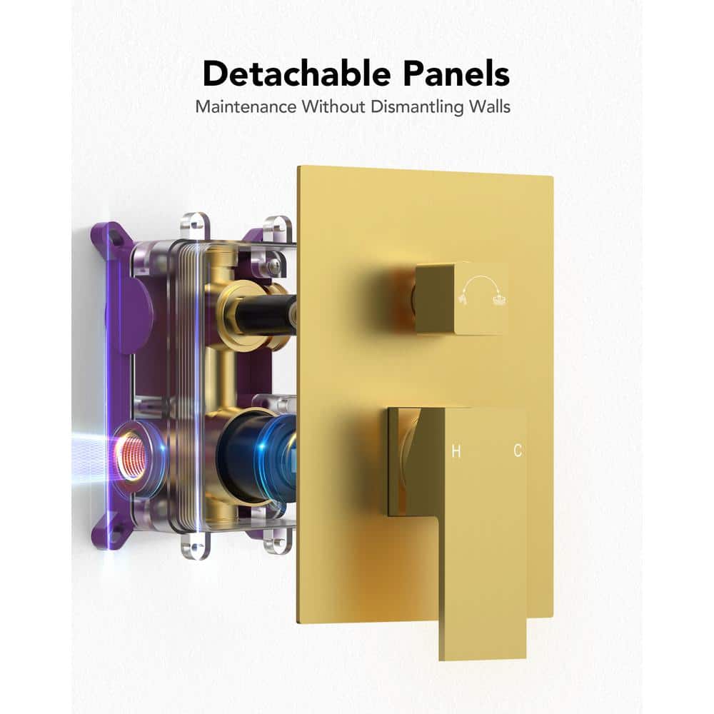 Brushed Gold Dual Head Wall Mounted Rain Shower System
