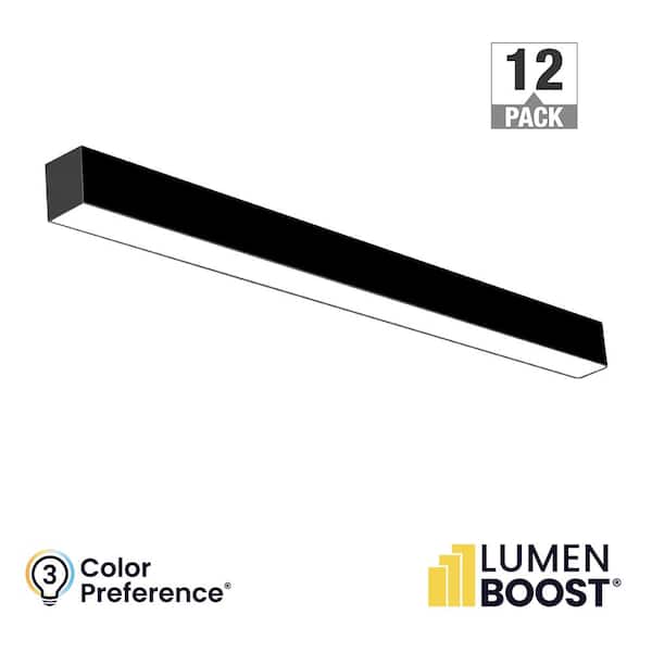 12-Pack 4 ft. Integrated LED Black Strip Light Fixture Architectural Linear Adjustable CCT Lumen Boost Uplight Feature