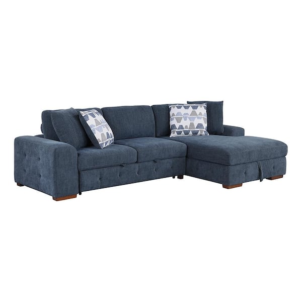 Lazzara Laconia 115 in. Straight Arm 2-Piece Chenille Sectional Sofa in Blue with Right Chaise
