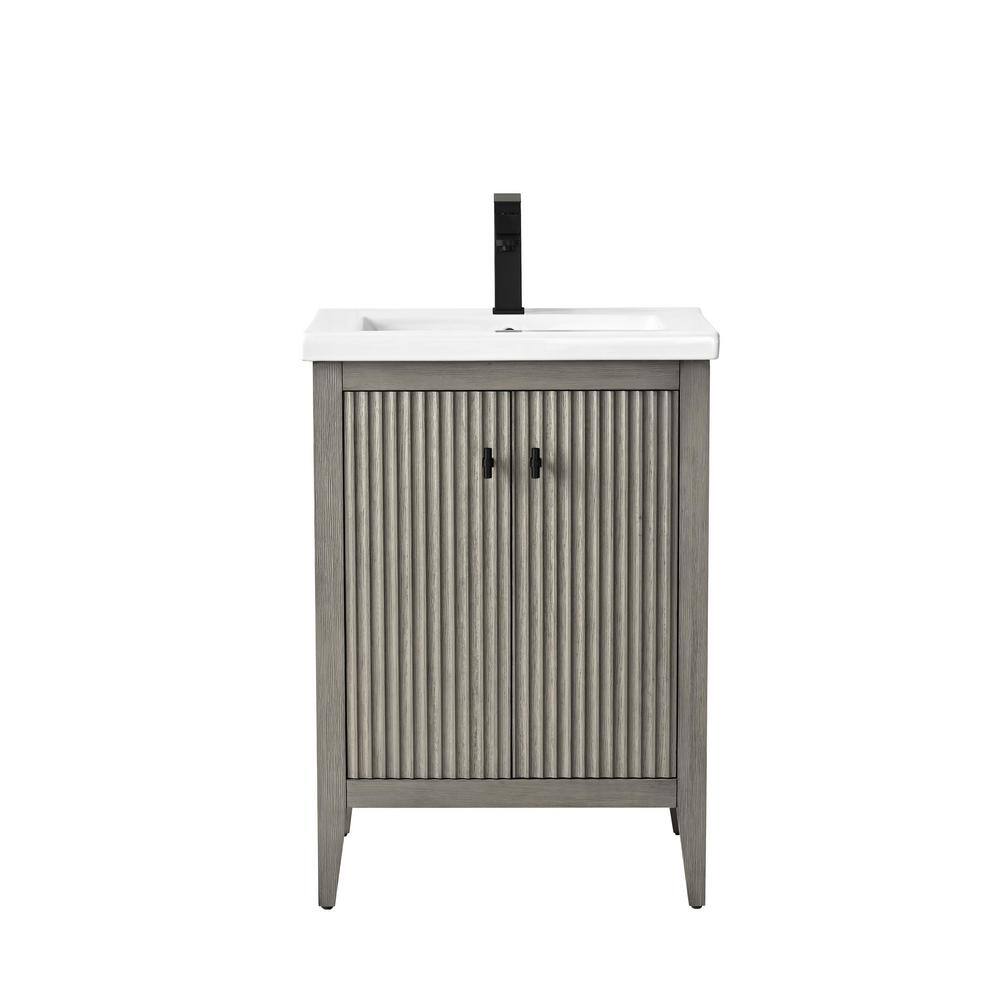 24" Driftwood Gray Single Bathroom Vanity with Matte Black Handles