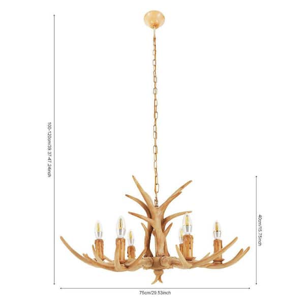 chandelier シェルフ OUKANING 30 in. 6-Light Brown Retro Resin Antler Candelabra