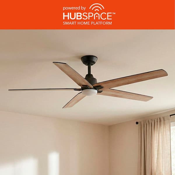 Vinwood 56 in. Indoor White Color Changing LED Matte Black Ceiling Fan with Remote Control Powered by Hubspace