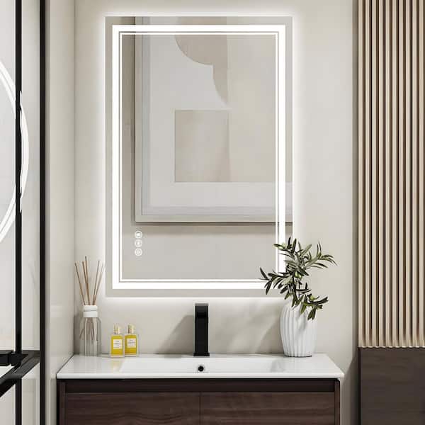 24 in. W x 36 in. H Rectangular Frameless LED Front Light Backlit Anti-Fog Wall Mirror Bathroom Vanity Mirror