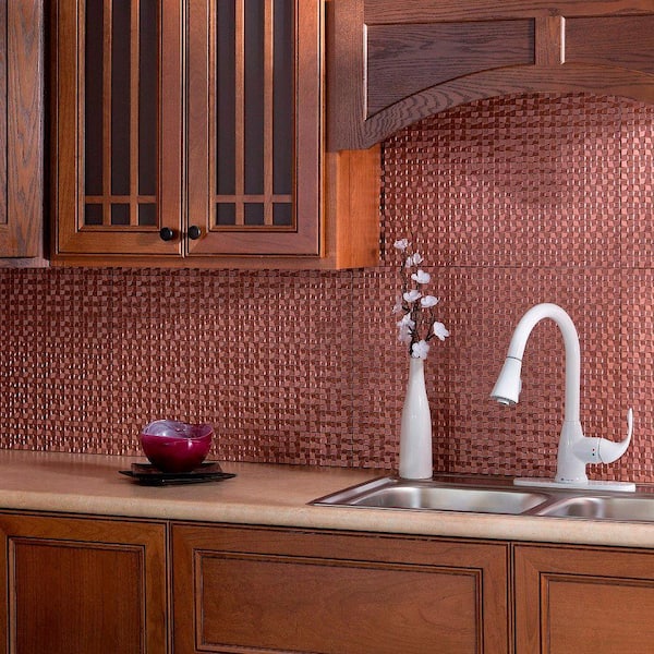 Fasade 18.25 in. x 24.25 in. Argent Copper Terrain PVC Decorative Tile Backsplash