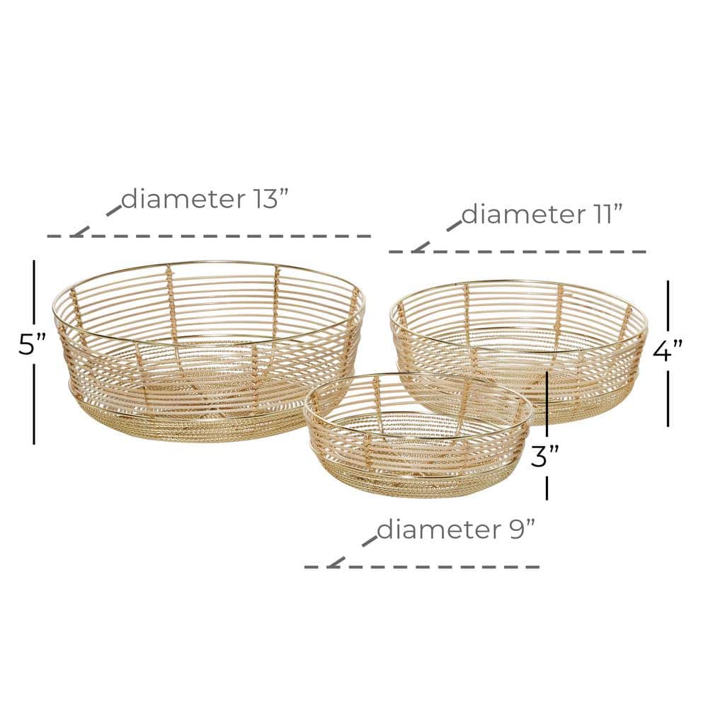 Gold Metal Wire Decorative Bowl Set, 9", 11", 13"