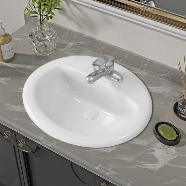 Oakland 20 in. Drop-in Vitreous China Bathroom Sink in White with Overflow and 4 in. Centerset Faucet Holes