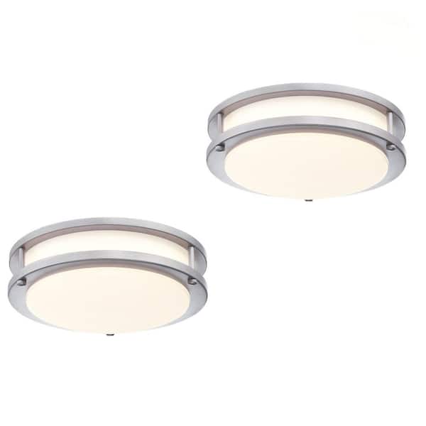 Hukoro Hanz 7.5 in. Brush Nickel Selectable LED 2700K/3000K/3500K/4000K/5000K Flush Mount Light 2-Pack