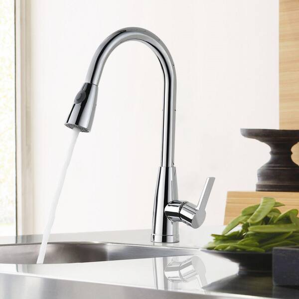 satico SingleHandle Gooseneck Pull Out Sprayer Kitchen Faucet in Chrome 99008F The Home Depot