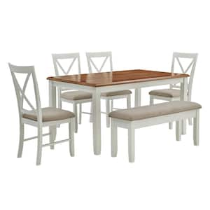 Twyla Honey Brown 6-Piece Dining Set with Vanilla White Finish