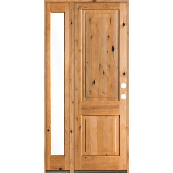 Krosswood Doors 44 in. x 96 in. Rustic knotty alder Left-Hand/Inswing Clear Glass Clear Stain Wood Prehung Front Door w/Left Sidelite