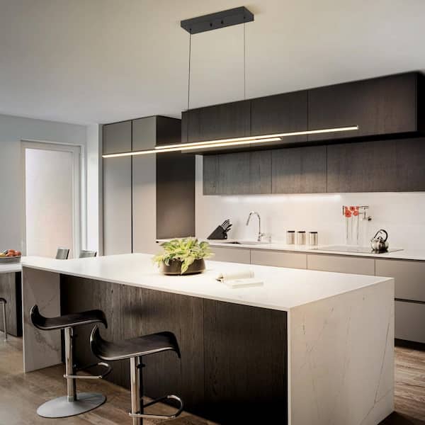 Bruges 31-Watt 2-Light Modern Linear Black Integrated LED 3000K Warm Light Pendant Light