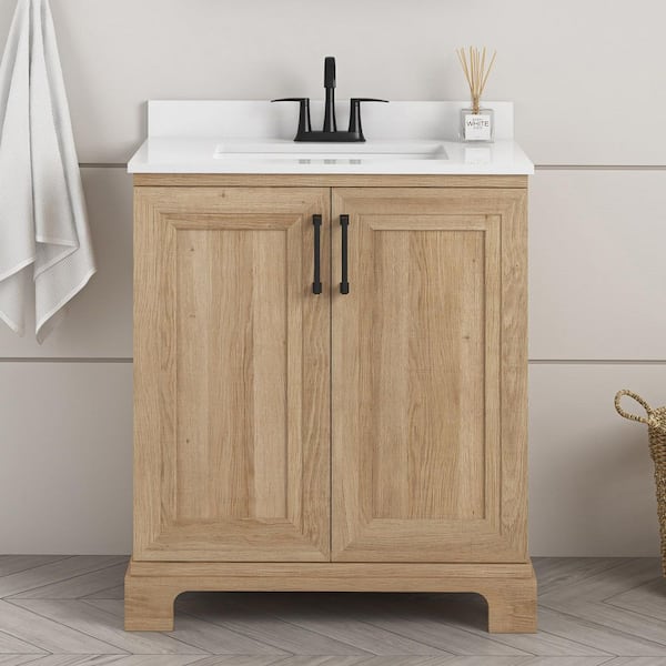 Glacier Bay Sinita 30 in. Single Sink Weathered Tan Bath Vanity with White Engineered Stone Top (Assembled)