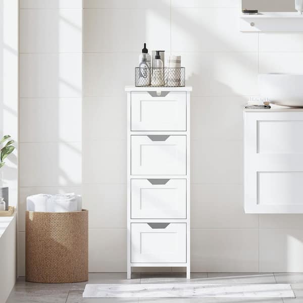 Modern White 33.46 in. H Freestanding Accent Storage Cabinet with 4 Drawers