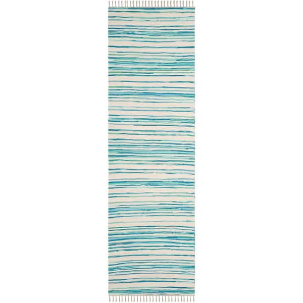 Rag Rug Ivory/Green 2 ft. x 6 ft. Striped Runner Rug