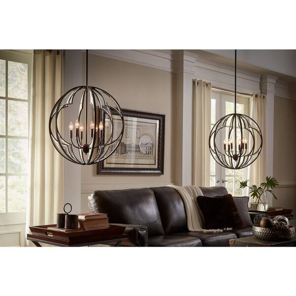 KICHLER 6 LIGHT OLDE BRICK CHANDELIER WITH SHADES 