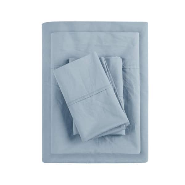 Madison Park Teal Queen 200 Thread Count Relaxed Cotton Percale Sheet Set