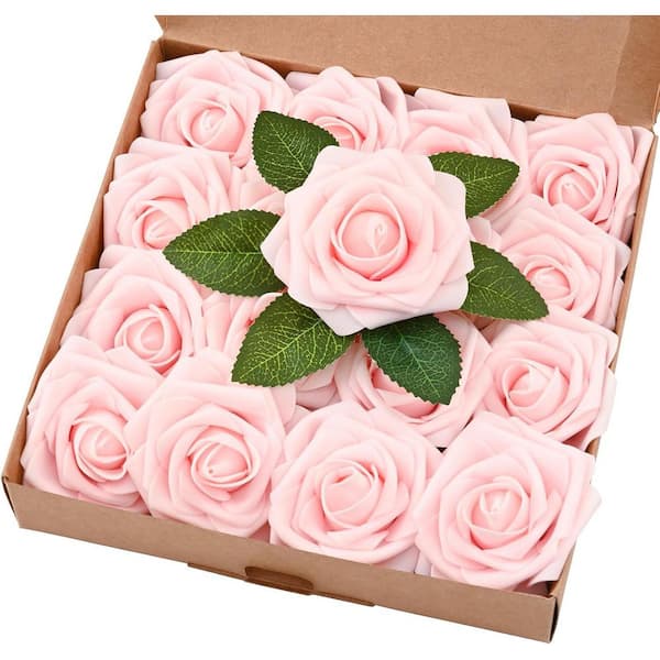 Afoxsos 1.5 in. H 16 Pieces Artificial Pink Roses with Stems for DIY Bouquets Wedding Party Decor