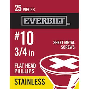 #10 x 3/4 in. Phillips Flat Head Stainless Steel Sheet Metal Screw (25-Pack)