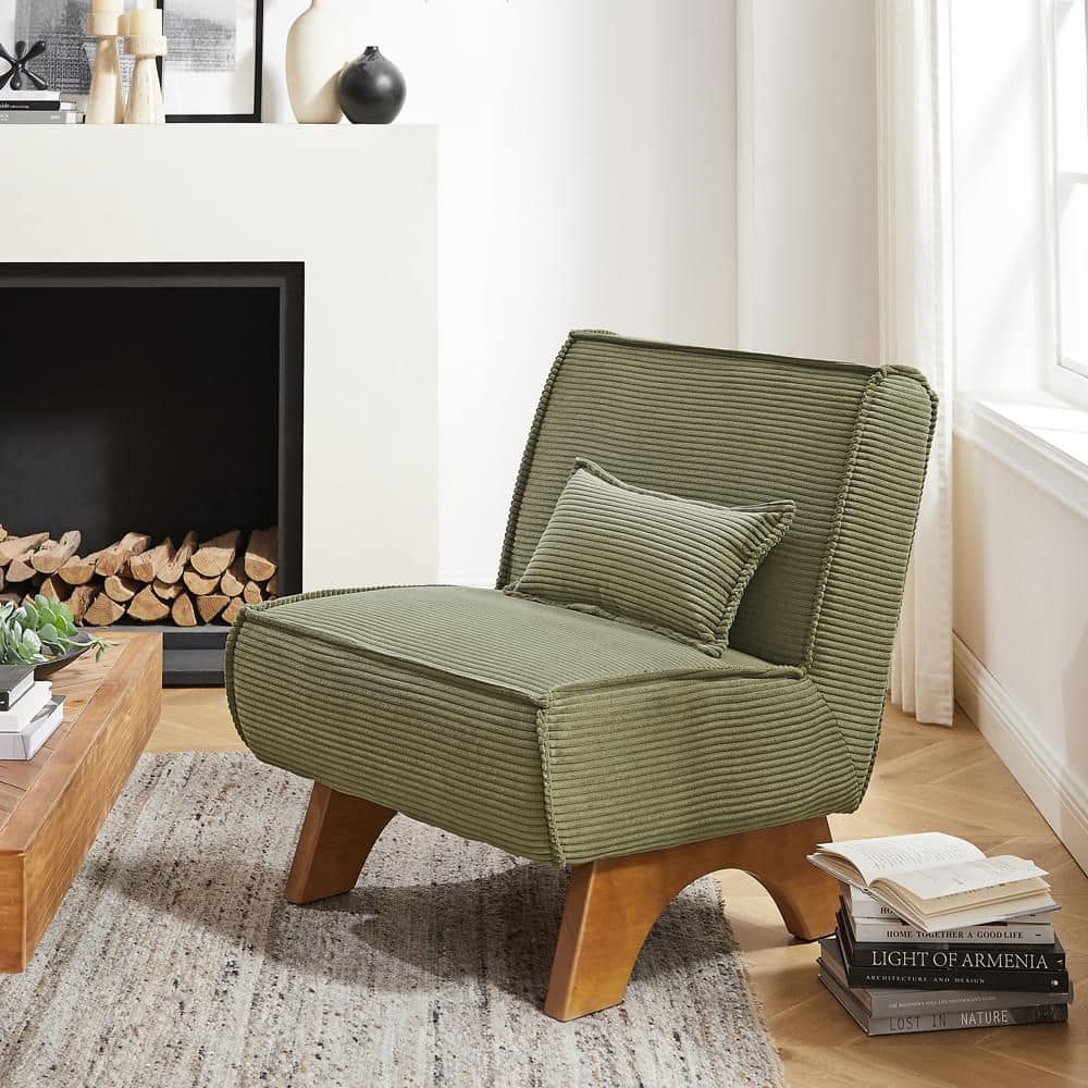 COZY Green Fabric Accent Slipper Chair with Pillow