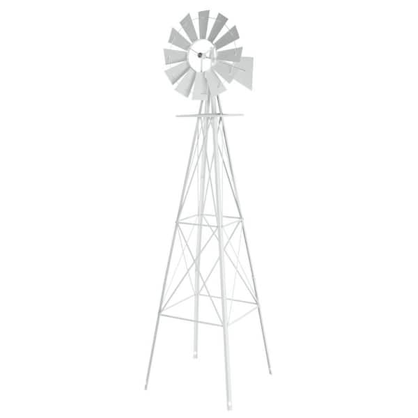 8 ft. White Ornamental Windmill Garden Metal Spiral Wind Spinner