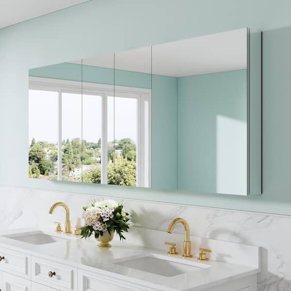 Combo 72 in. W x 30 in. H Rectangular Aluminum Recess/Surface Mount Medicine Cabinet with Mirror, Soft Close Door